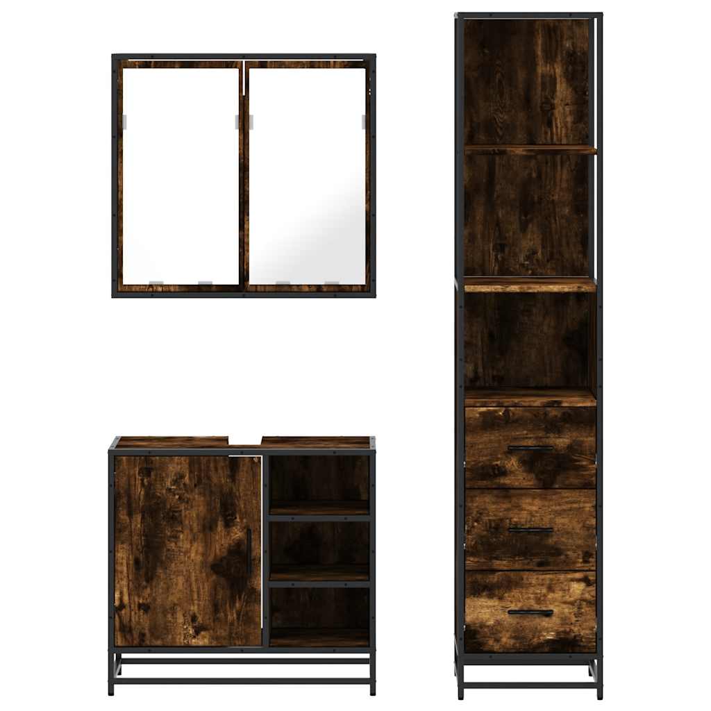 Ensemble de meubles de salle de bain 3 pcs Chêne fumé