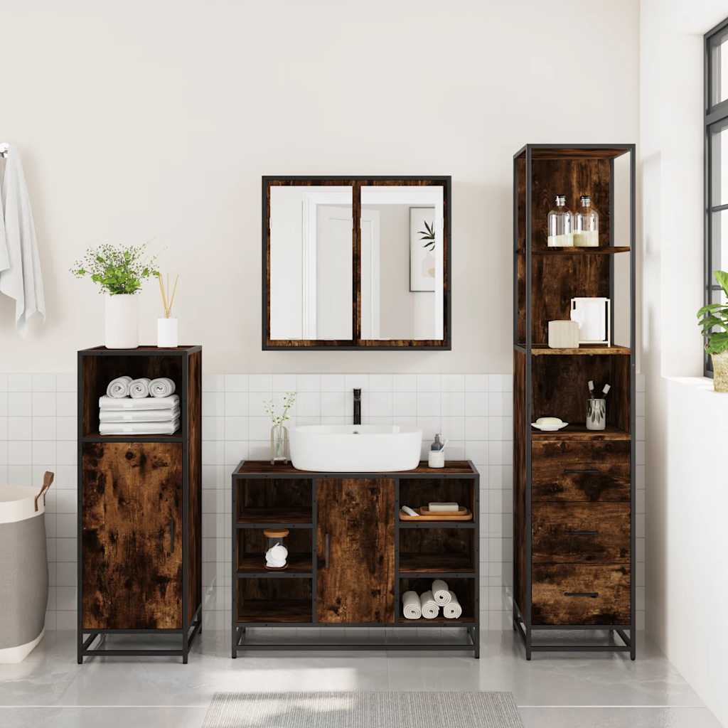 Ensemble de meubles de salle de bain 3 pcs Chêne fumé