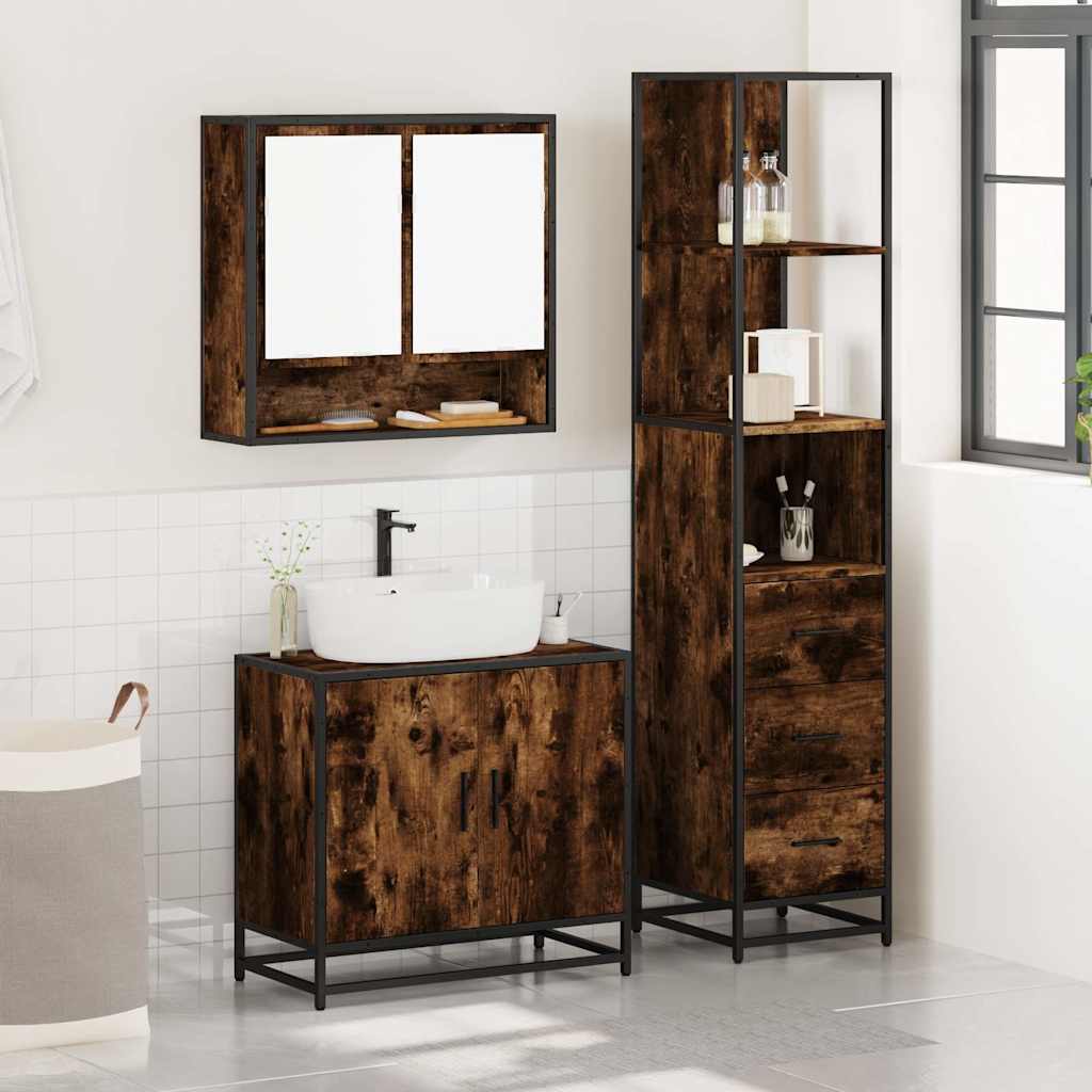 Ensemble de meubles de salle de bain 3 pcs Chêne fumé