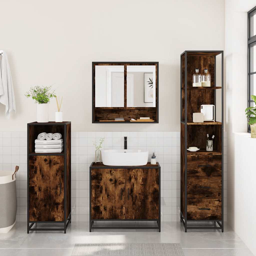 Ensemble de meubles de salle de bain 3 pcs Chêne fumé