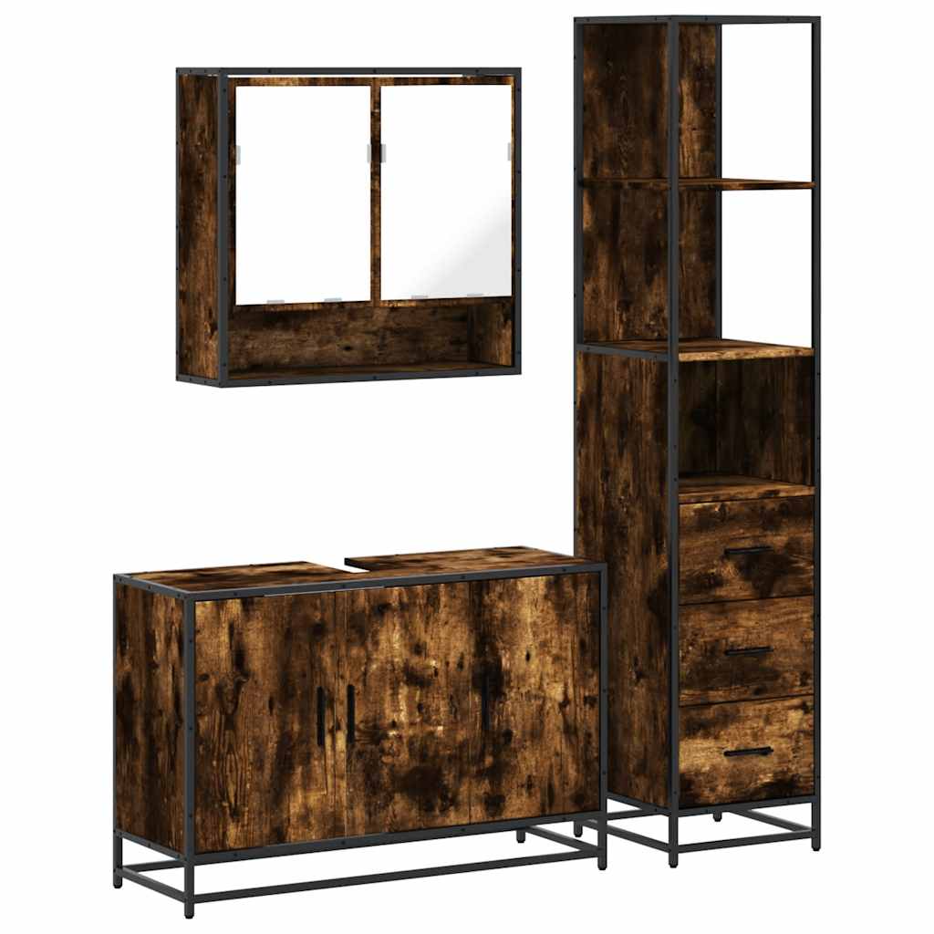 Ensemble de meubles de salle de bain 3 pcs Chêne fumé