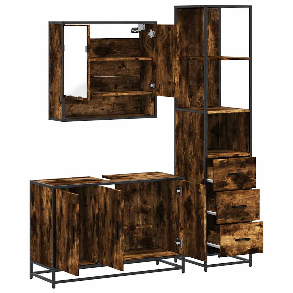 Ensemble de meubles de salle de bain 3 pcs Chêne fumé