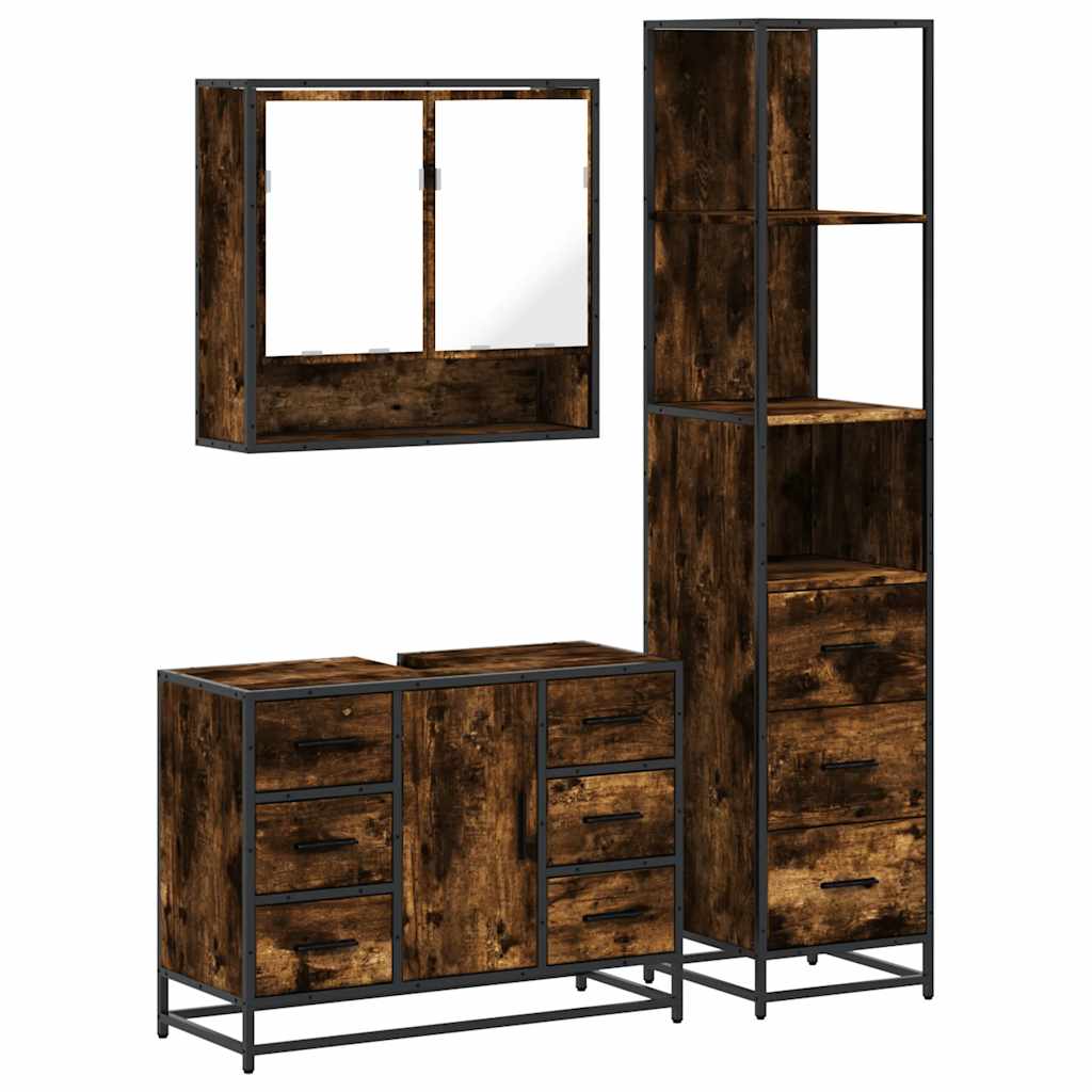 Ensemble de meubles de salle de bain 3 pcs Chêne fumé