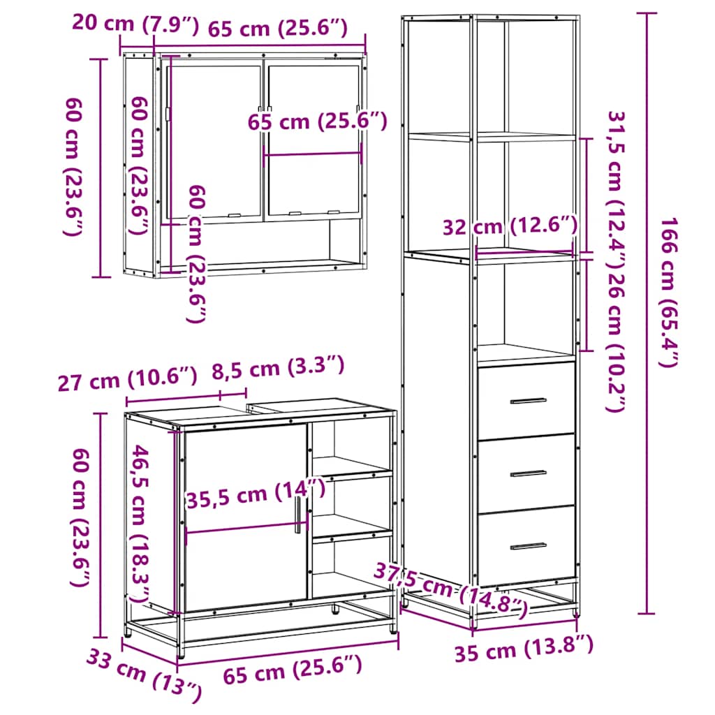 Ensemble de meubles de salle de bain 3 pcs Chêne fumé