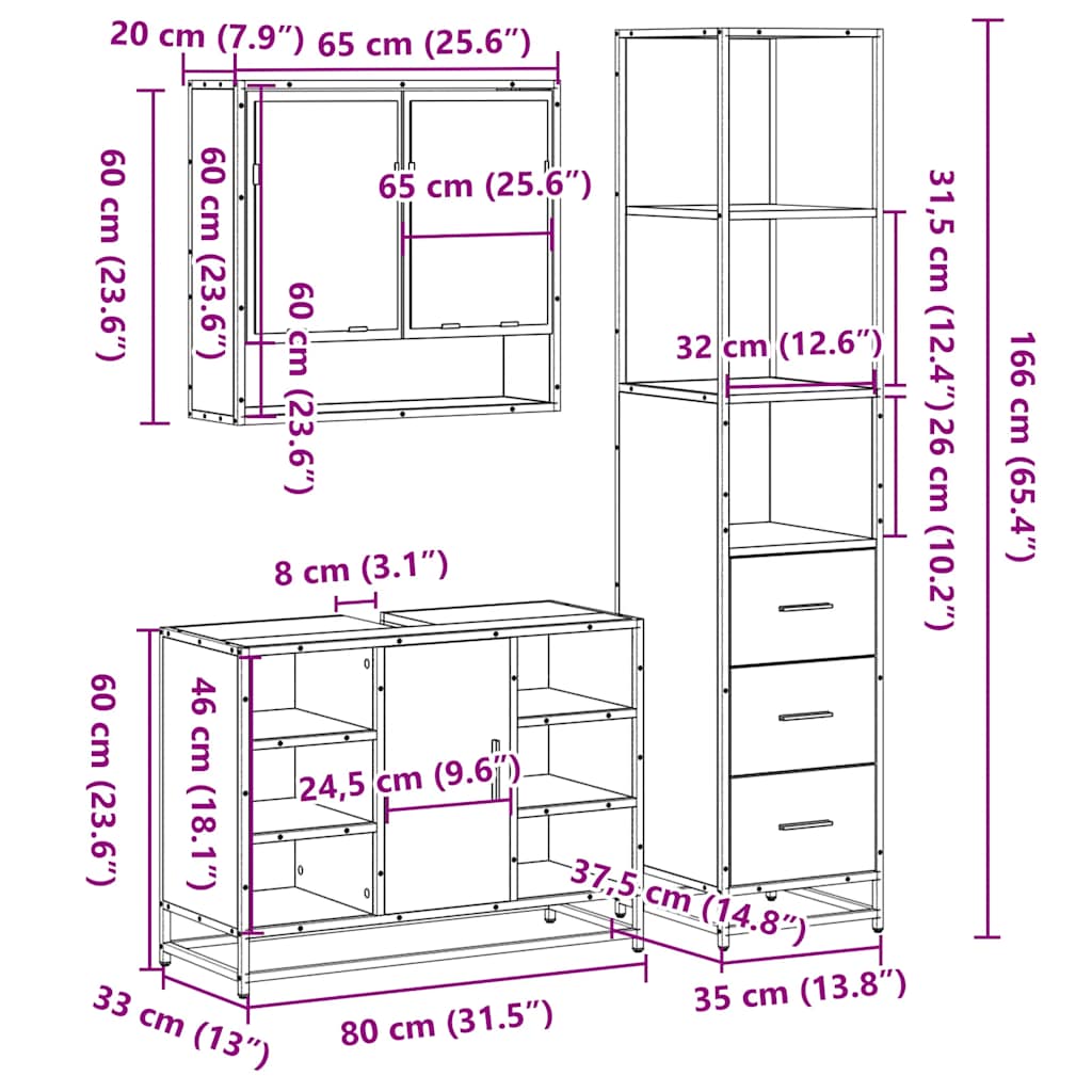 Ensemble de meubles de salle de bain 3 pcs chêne sonoma