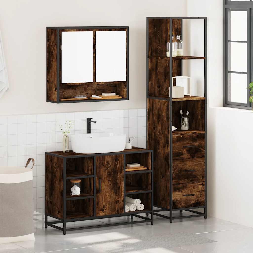 Ensemble de meubles de salle de bain 3 pcs chêne fumé