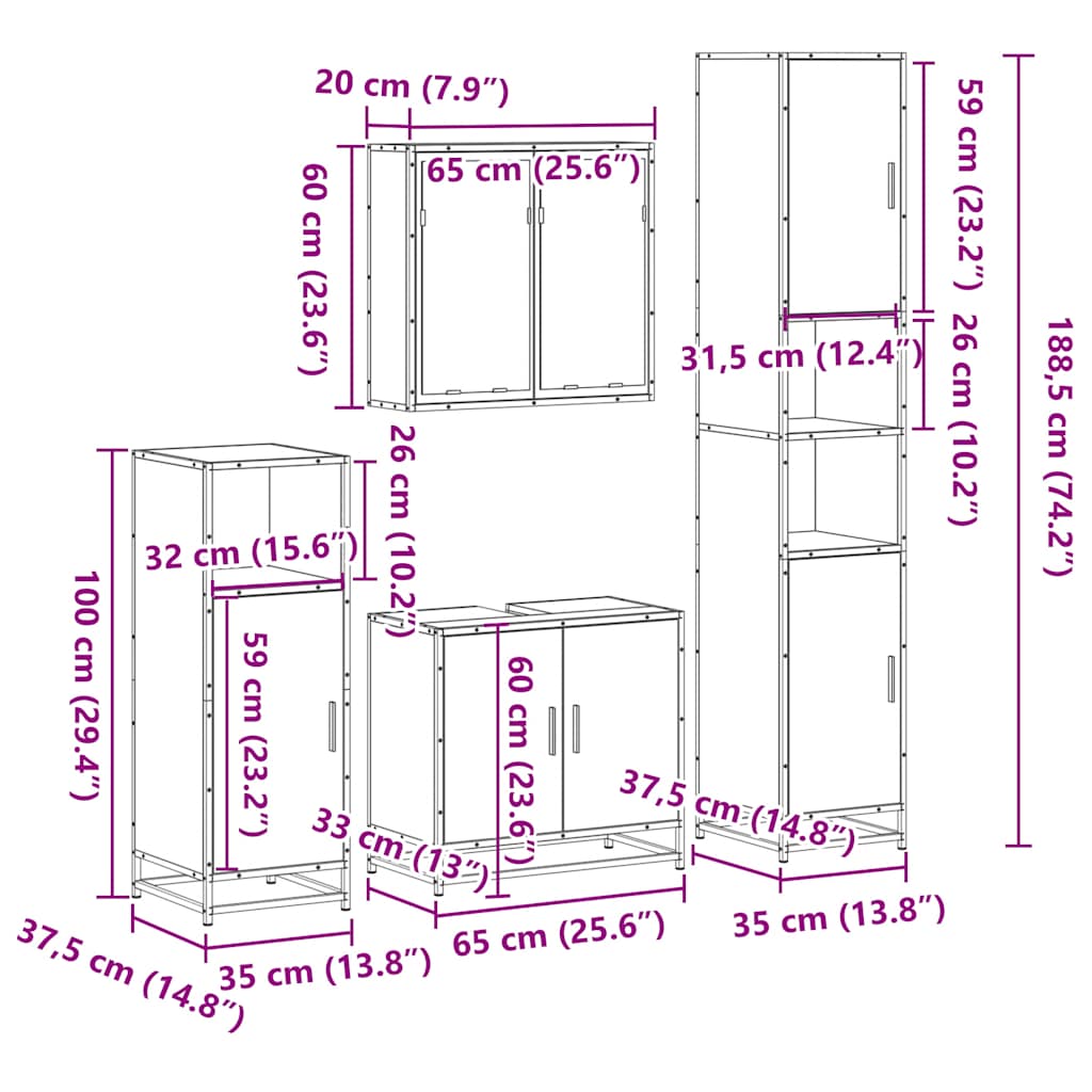 Ensemble de meubles de salle de bain 4 pcs chêne sonoma