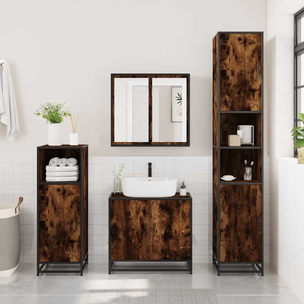 Ensemble meubles salle de bain 4 pcs chêne fumé bois ingénierie