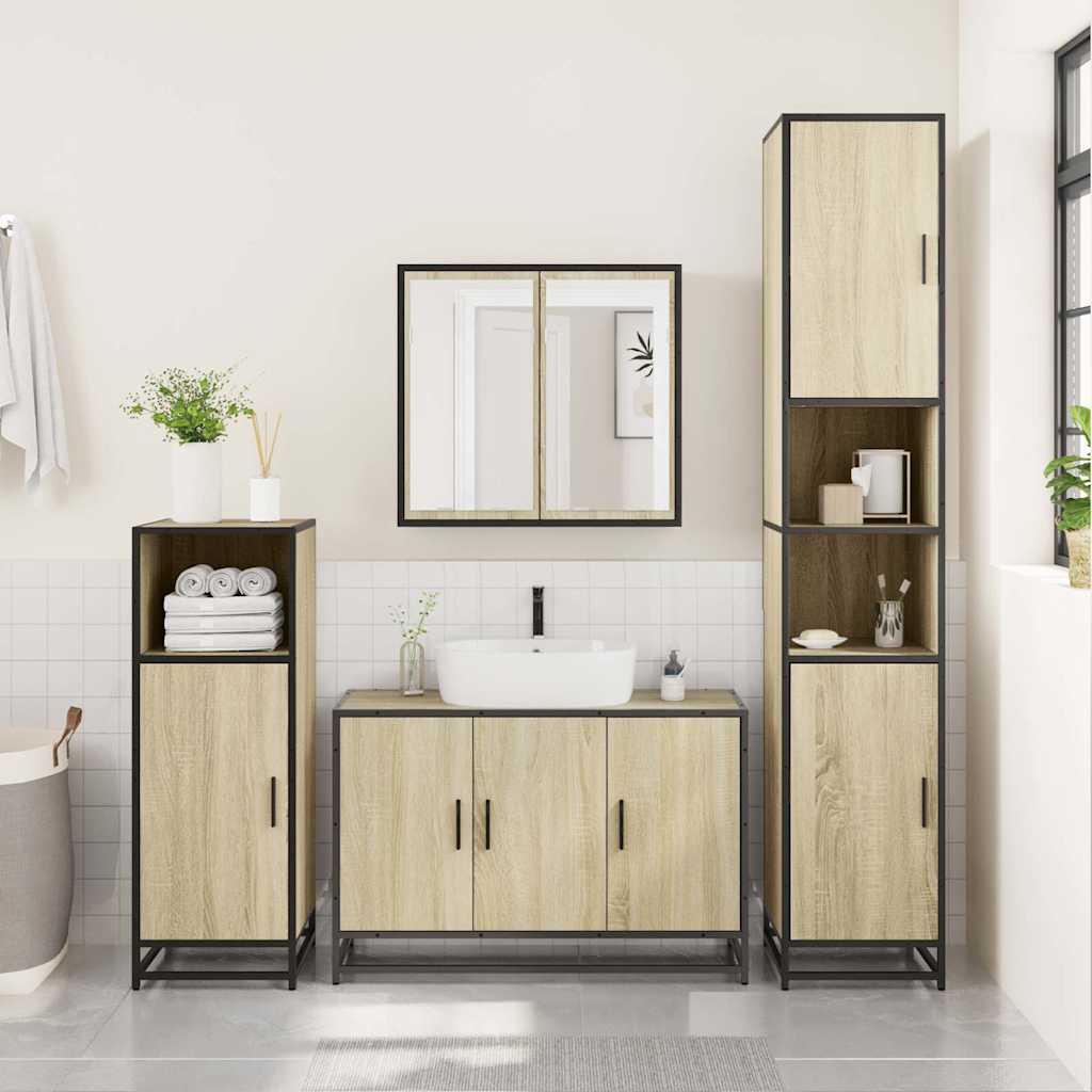 Ensemble de meubles de salle de bain 4 pcs chêne sonoma