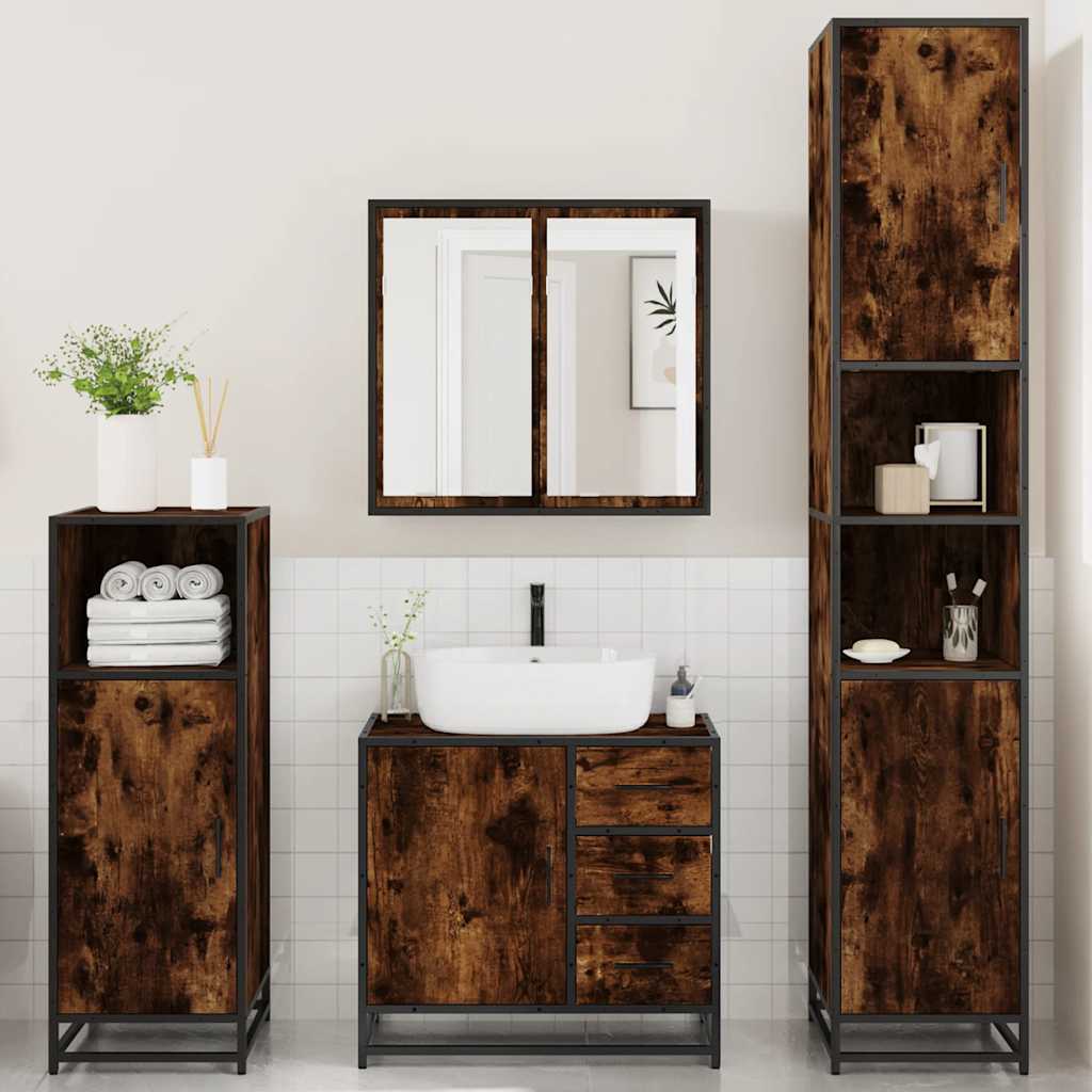 Ensemble meubles salle de bain 4 pcs chêne fumé bois ingénierie