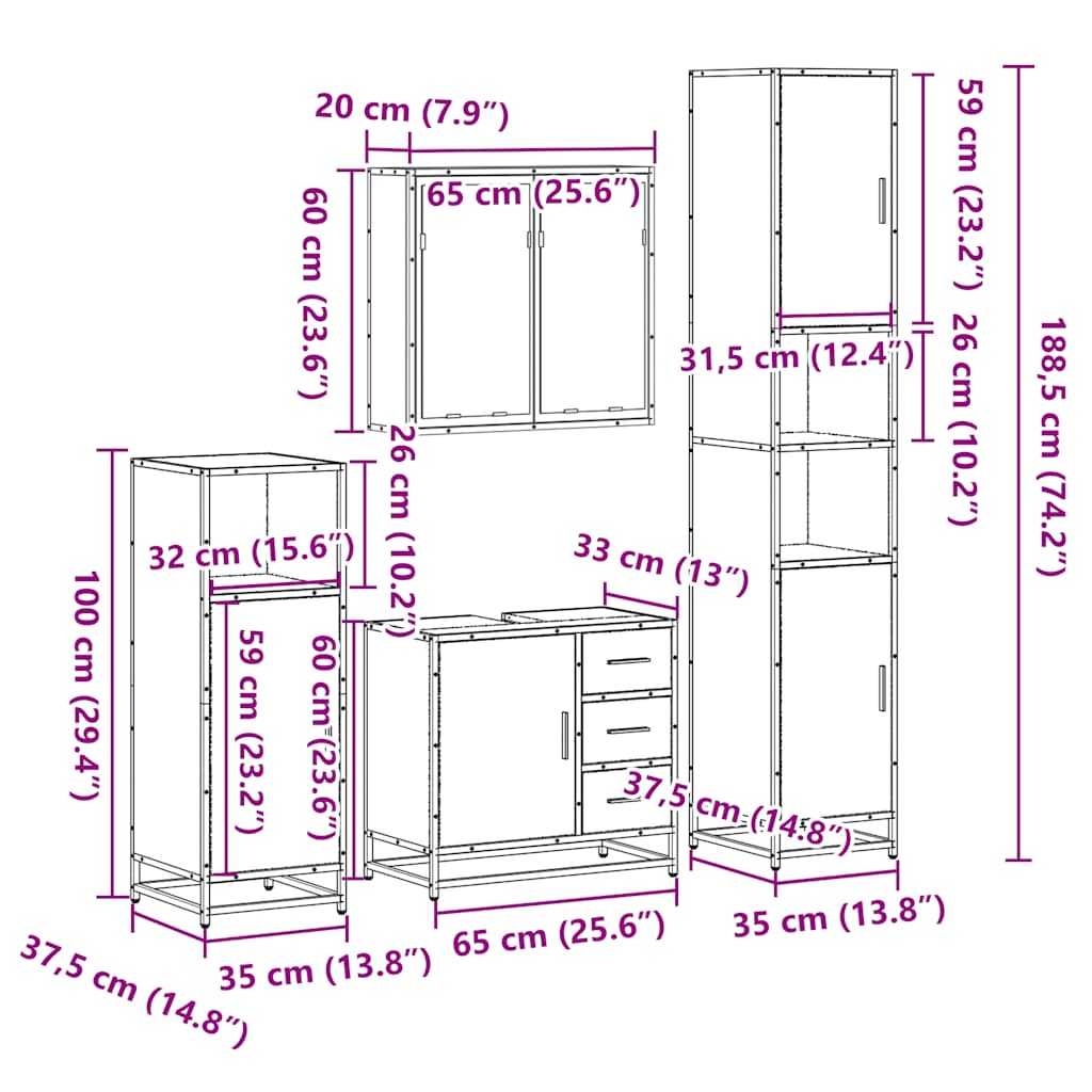 Ensemble meubles salle de bain 4 pcs chêne fumé bois ingénierie