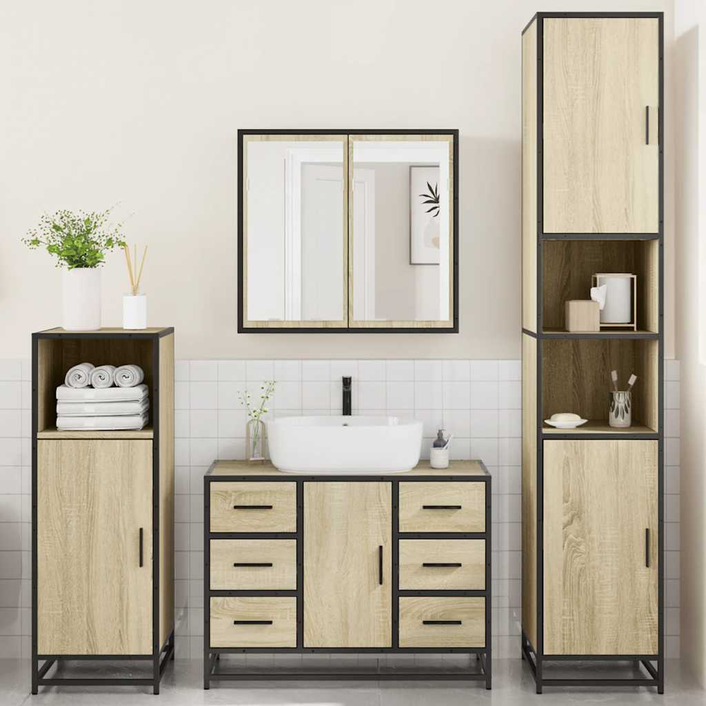 Ensemble de meubles de salle de bain 4 pcs chêne sonoma