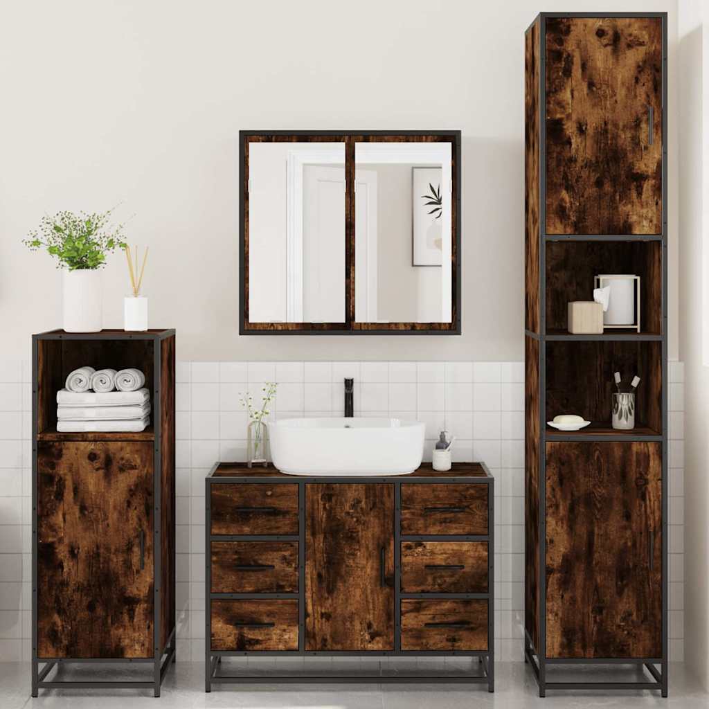 Ensemble meubles salle de bain 4 pcs chêne fumé bois ingénierie