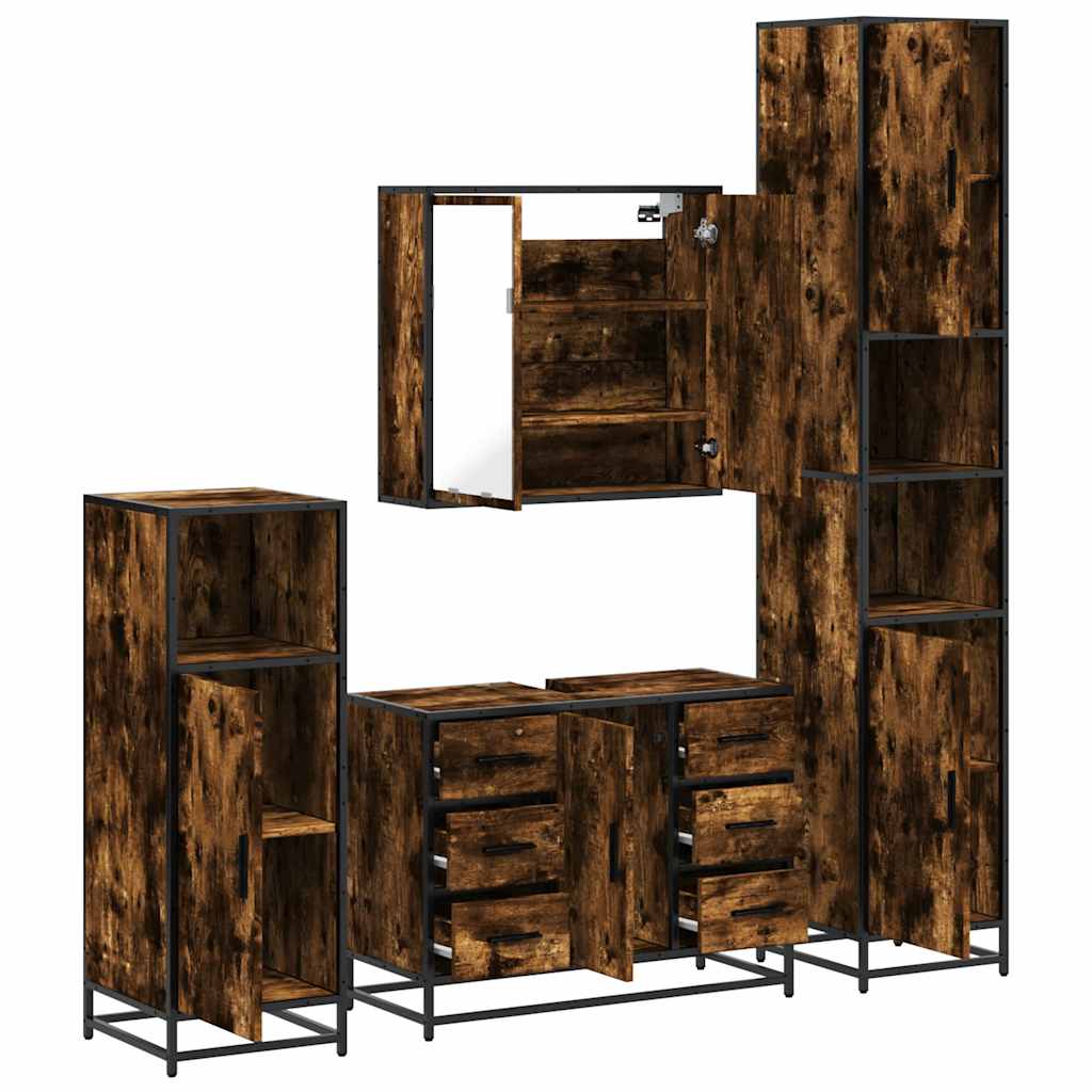 Ensemble meubles salle de bain 4 pcs chêne fumé bois ingénierie