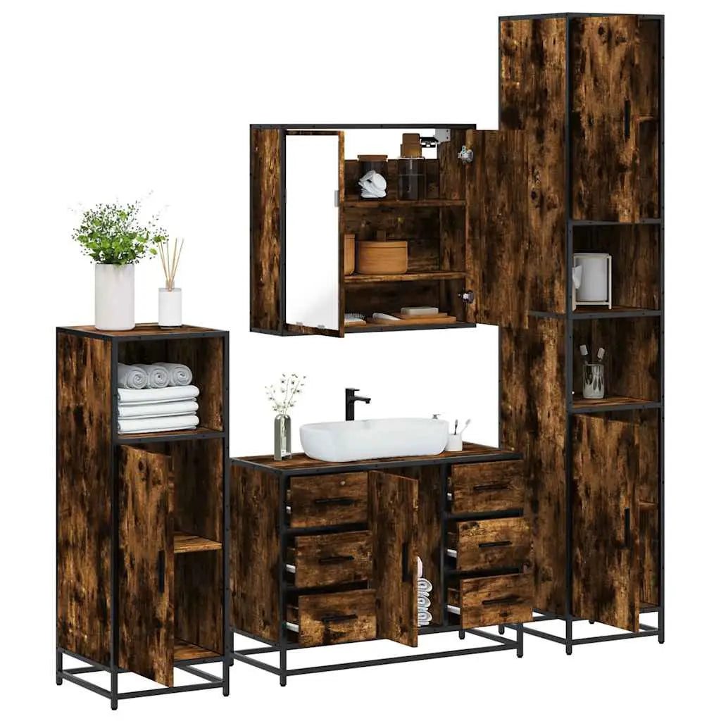 Ensemble meubles salle de bain 4 pcs chêne fumé bois ingénierie - XIOS