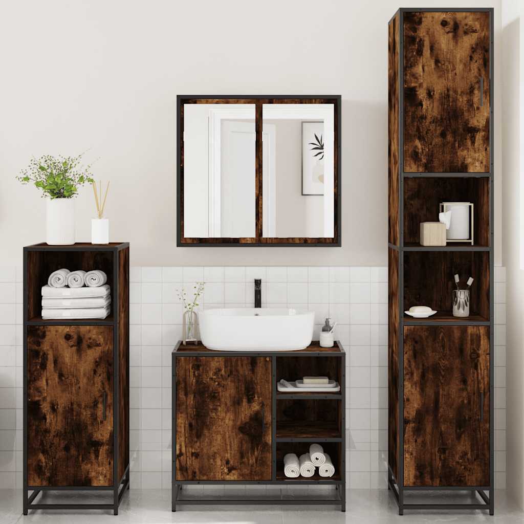 Ensemble meubles salle de bain 4 pcs chêne fumé bois ingénierie