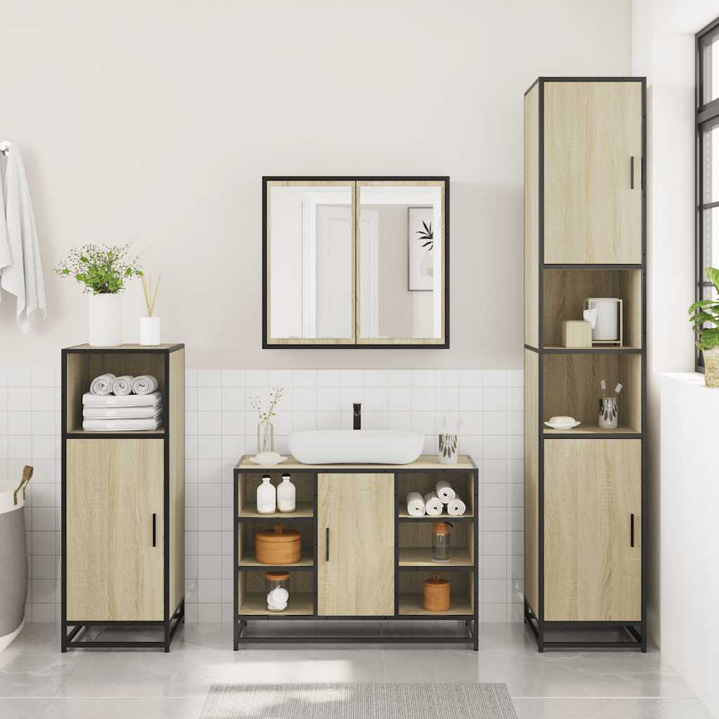 Ensemble de meubles de salle de bain 4 pcs chêne sonoma
