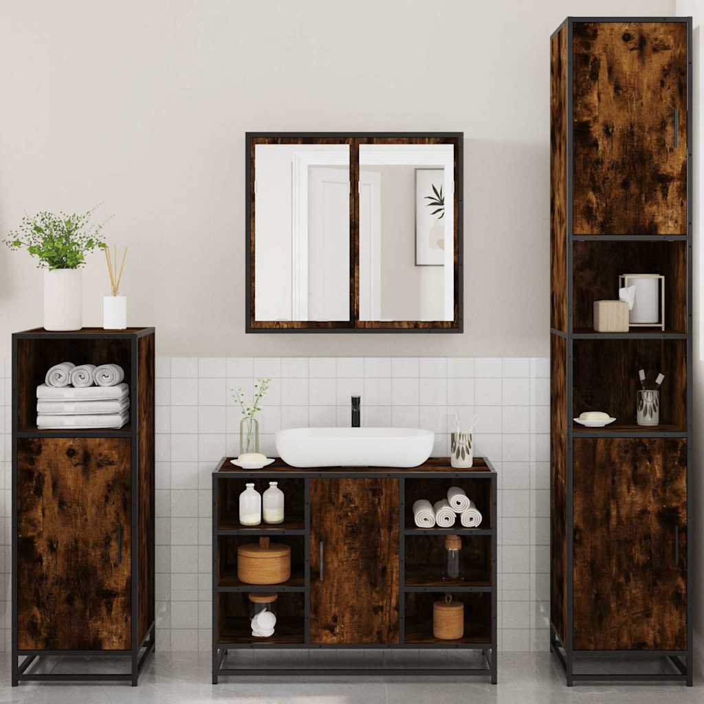Ensemble meubles salle de bain 4 pcs chêne fumé bois ingénierie