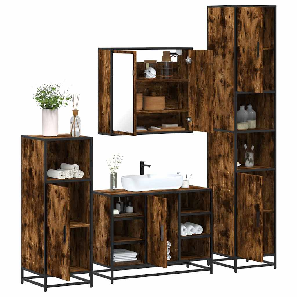 Ensemble meubles salle de bain 4 pcs chêne fumé bois ingénierie
