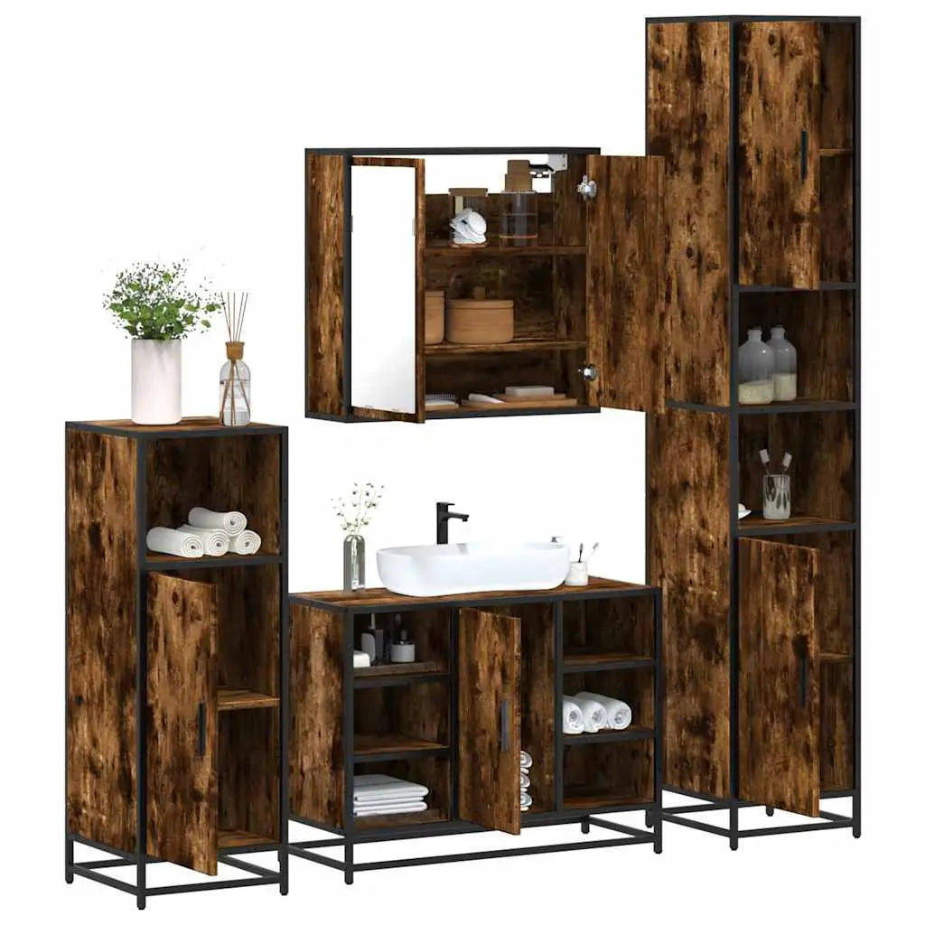 Ensemble meubles salle de bain 4 pcs chêne fumé bois ingénierie - XIOS