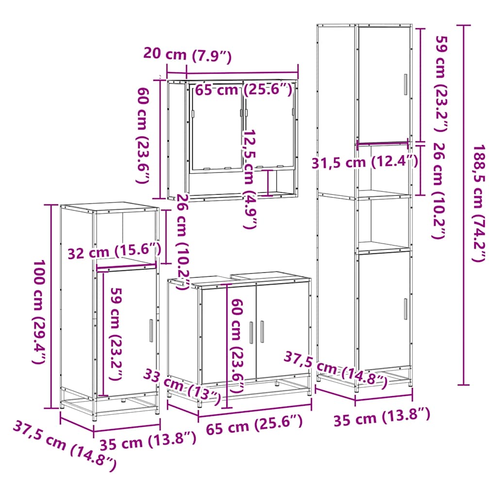 Ensemble de meubles de salle de bain 4 pcs chêne sonoma