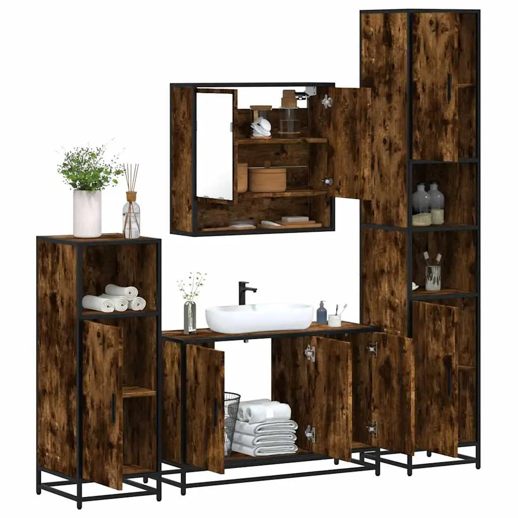 Ensemble meubles salle de bain 4 pcs chêne fumé bois ingénierie - XIOS