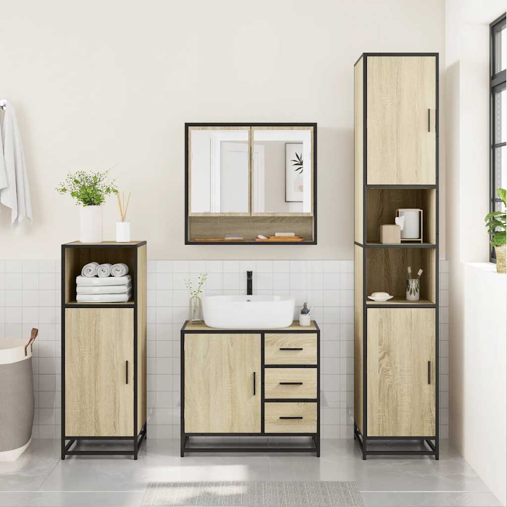 Ensemble de meubles de salle de bain 4 pcs chêne sonoma