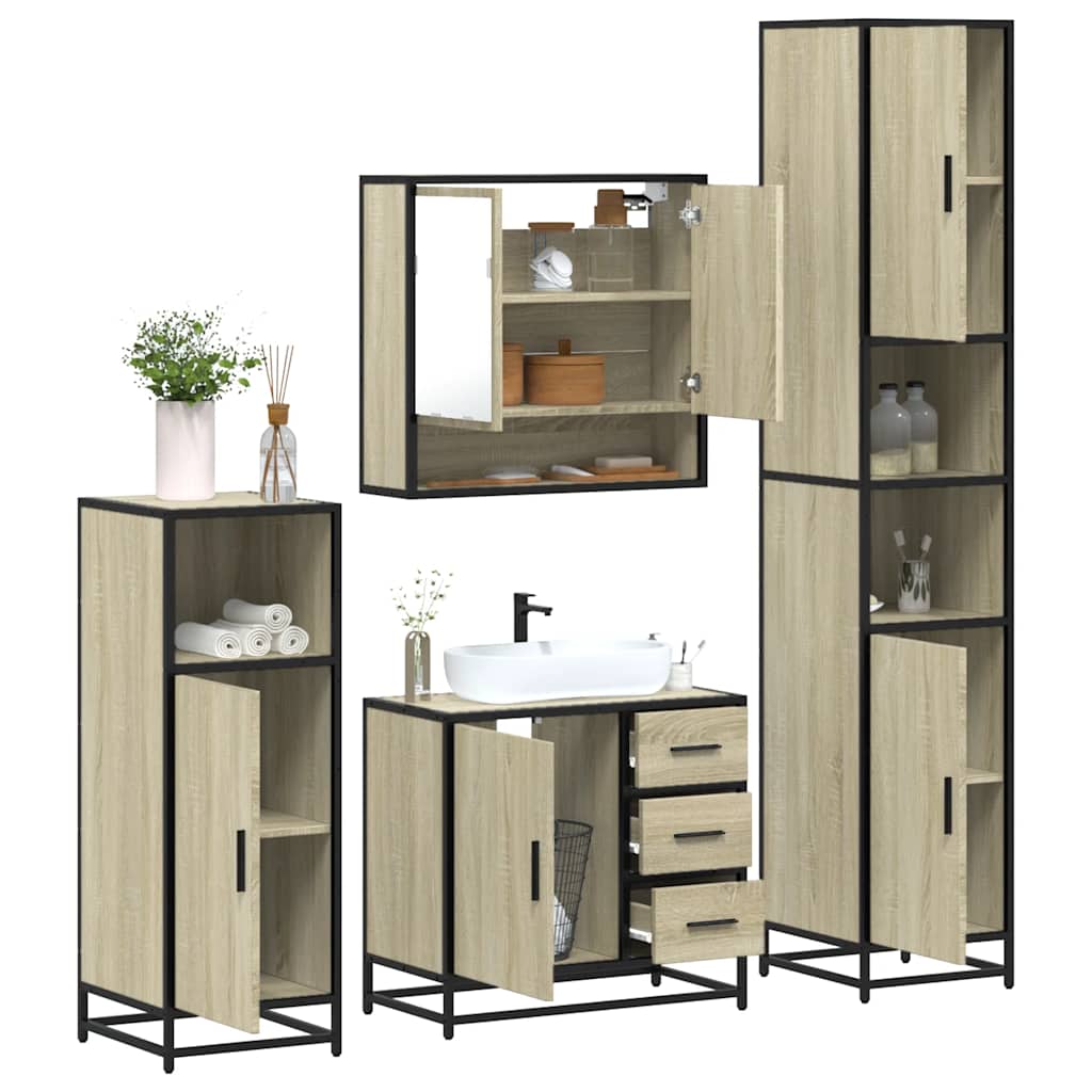 Ensemble de meubles de salle de bain 4 pcs chêne sonoma