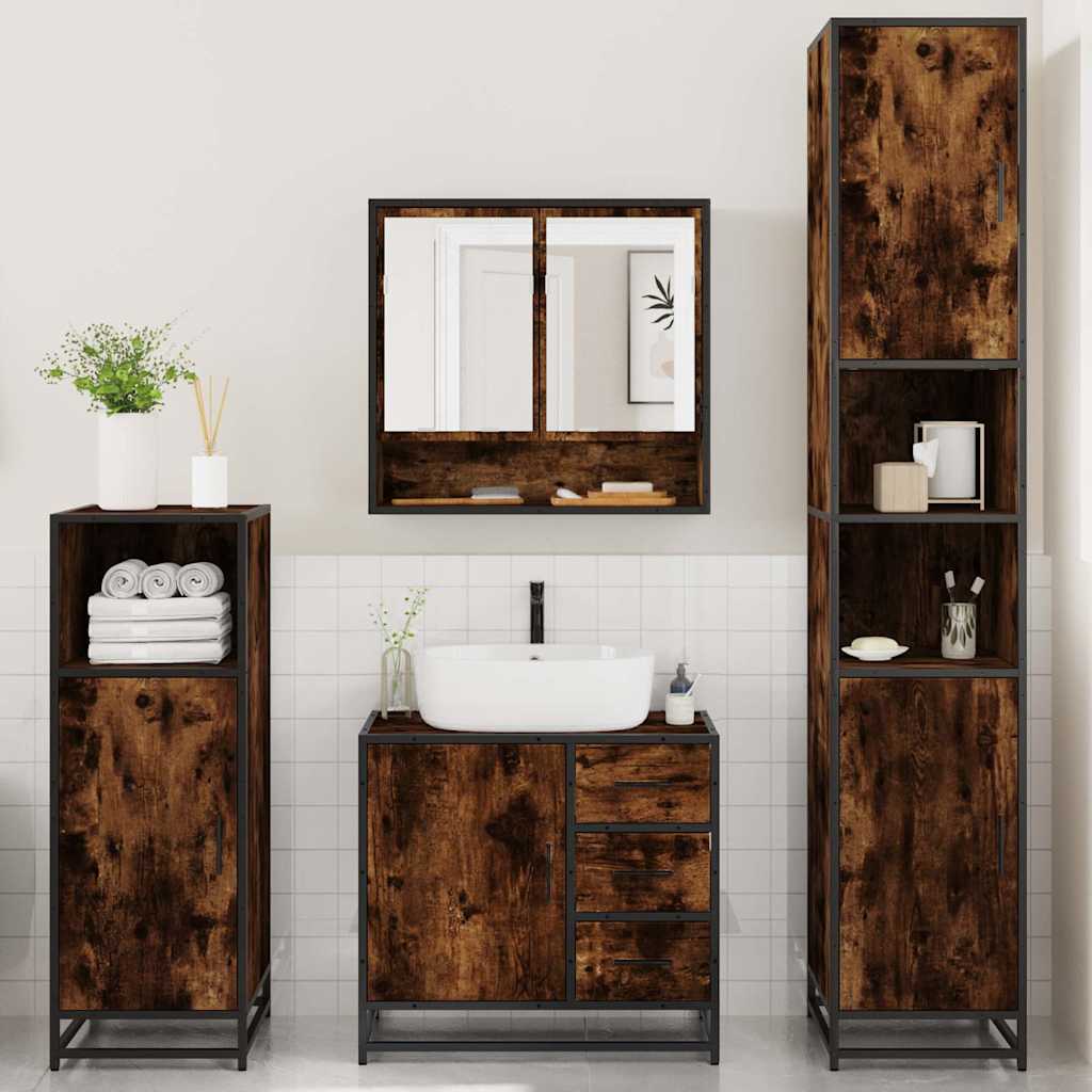 Ensemble meubles salle de bain 4 pcs chêne fumé bois ingénierie