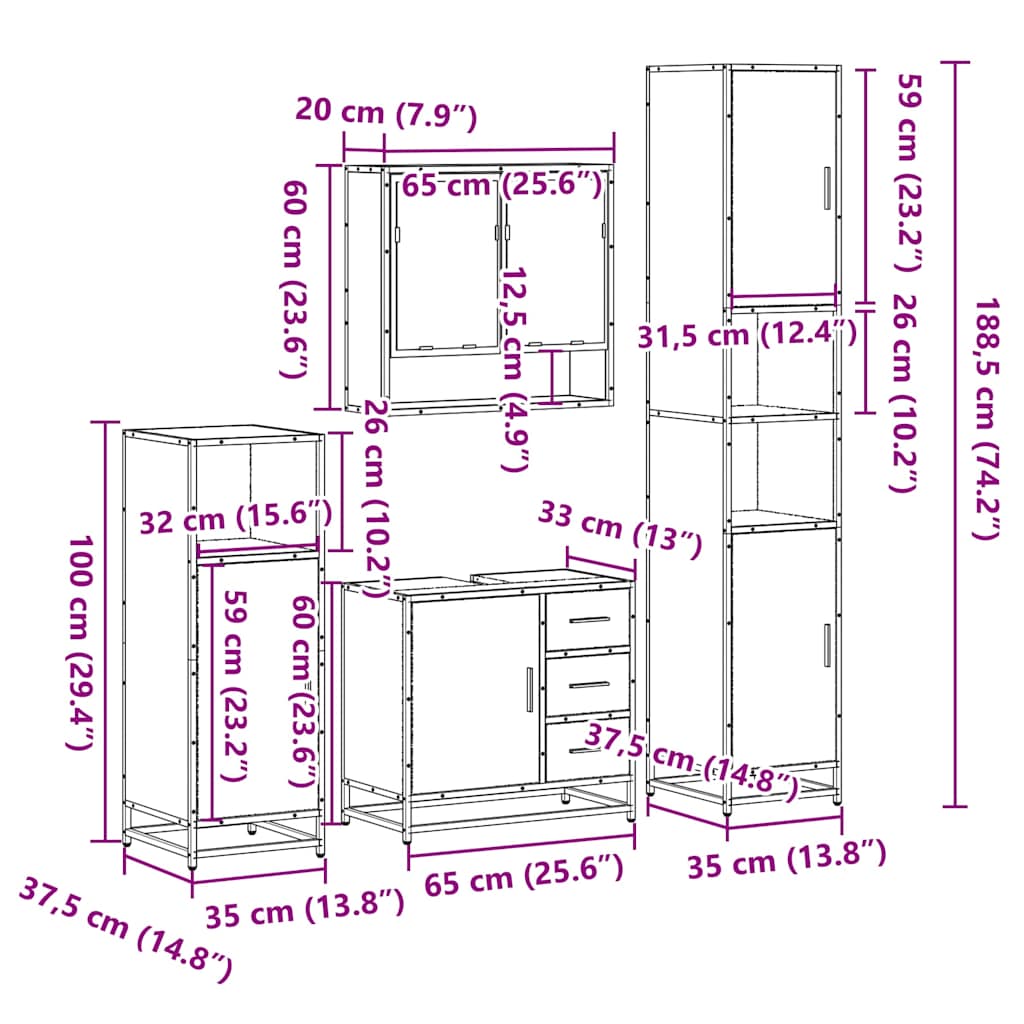 Ensemble meubles salle de bain 4 pcs chêne fumé bois ingénierie