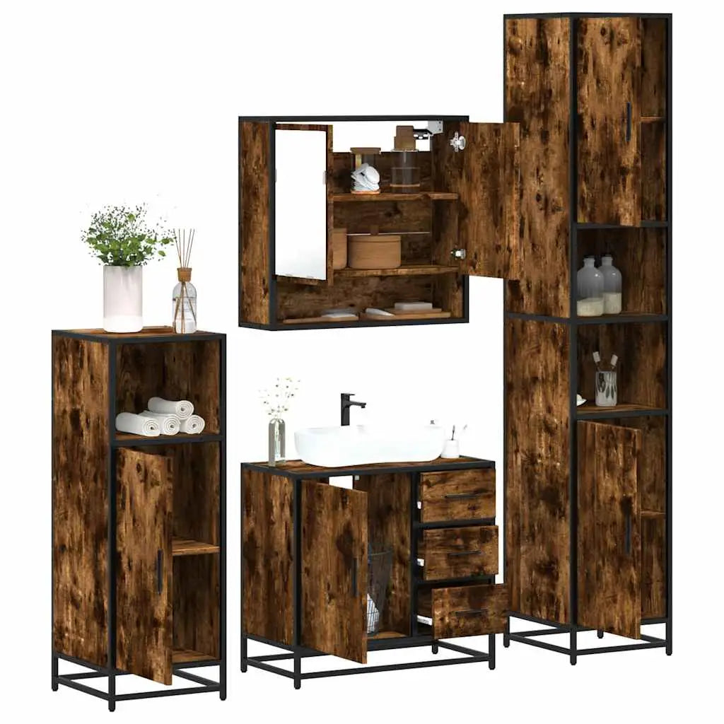 Ensemble meubles salle de bain 4 pcs chêne fumé bois ingénierie - XIOS