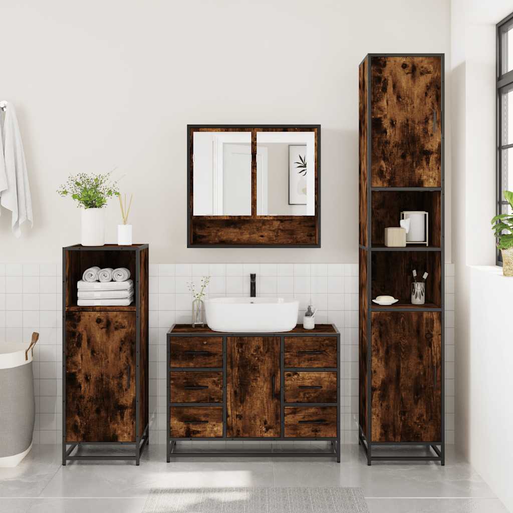 Ensemble meubles salle de bain 4 pcs chêne fumé bois ingénierie