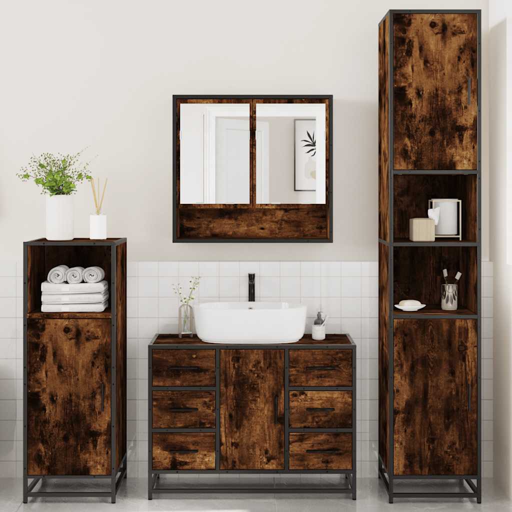 Ensemble meubles salle de bain 4 pcs chêne fumé bois ingénierie