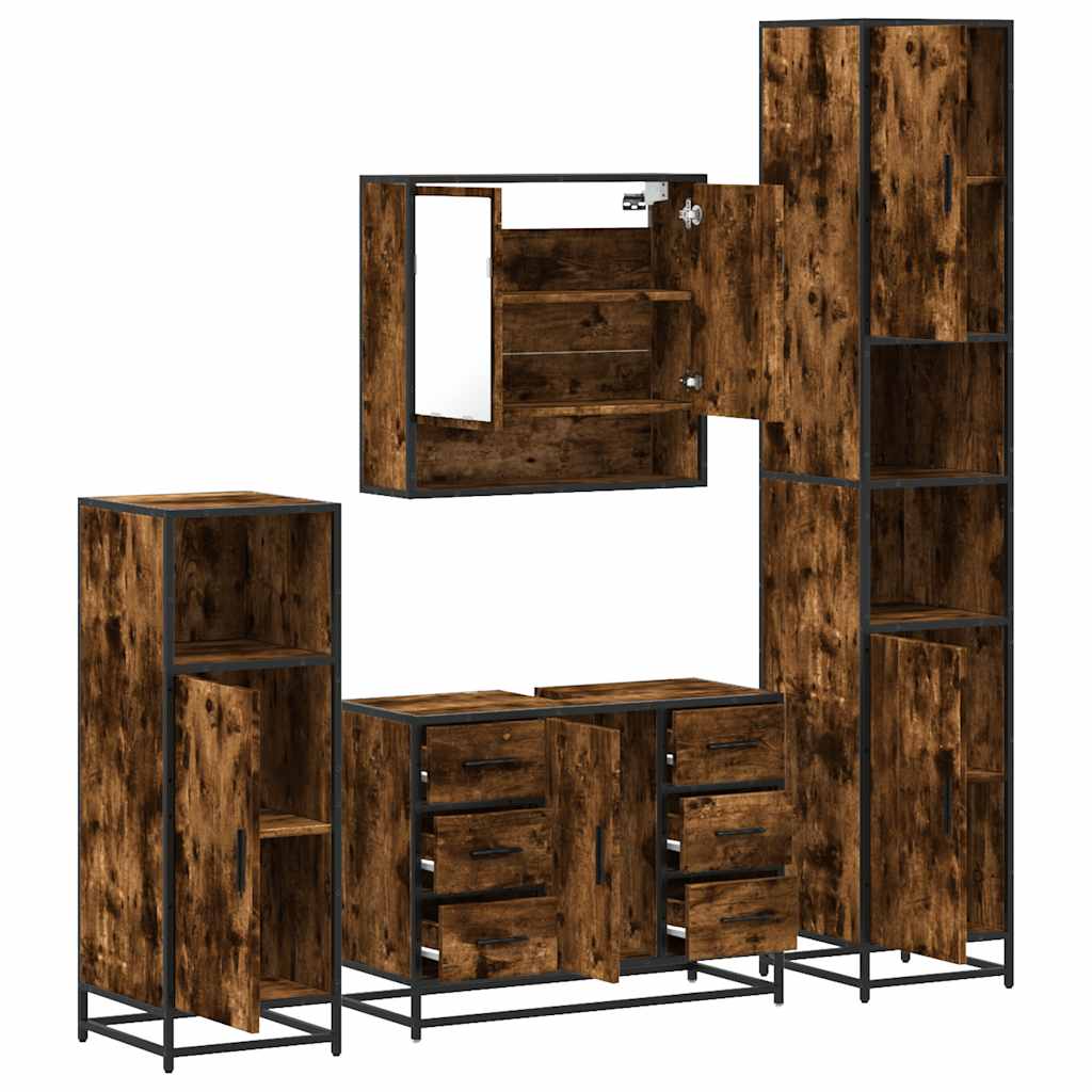 Ensemble meubles salle de bain 4 pcs chêne fumé bois ingénierie