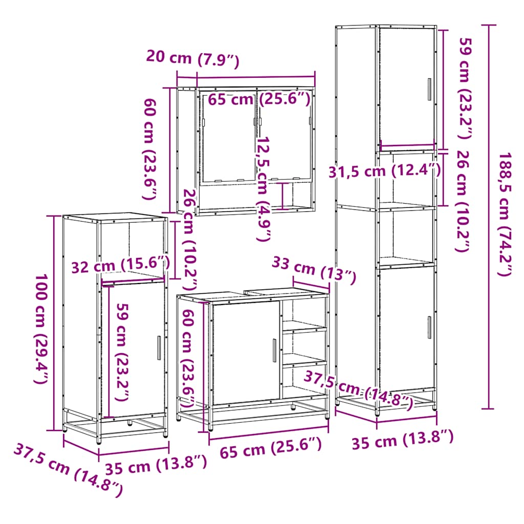 Ensemble de meubles de salle de bain 4 pcs chêne sonoma