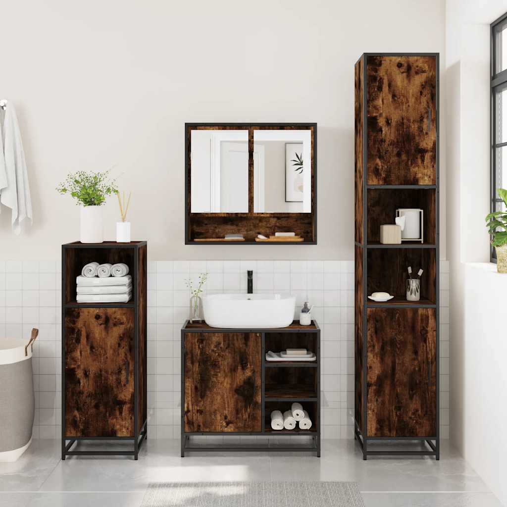 Ensemble meubles salle de bain 4 pcs chêne fumé bois ingénierie