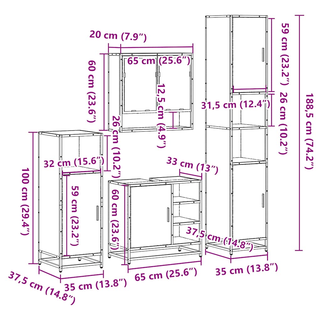 Ensemble meubles salle de bain 4 pcs chêne fumé bois ingénierie