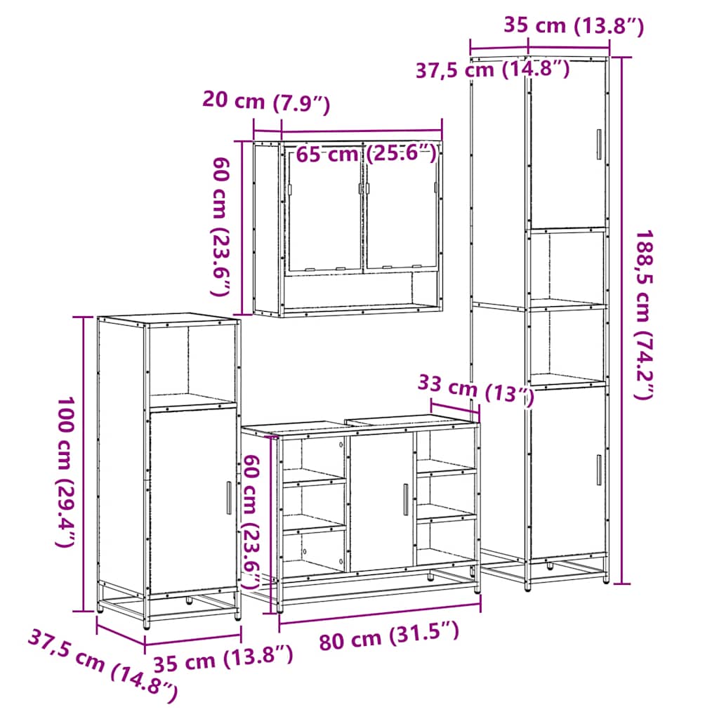Ensemble meubles salle de bain 4 pcs chêne fumé bois ingénierie