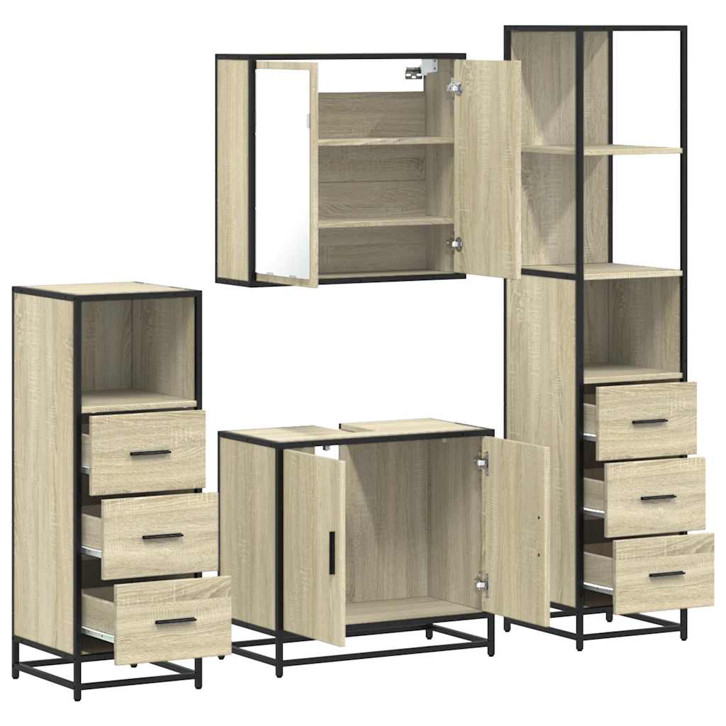 Ensemble de meubles de salle de bain 4 pcs chêne sonoma