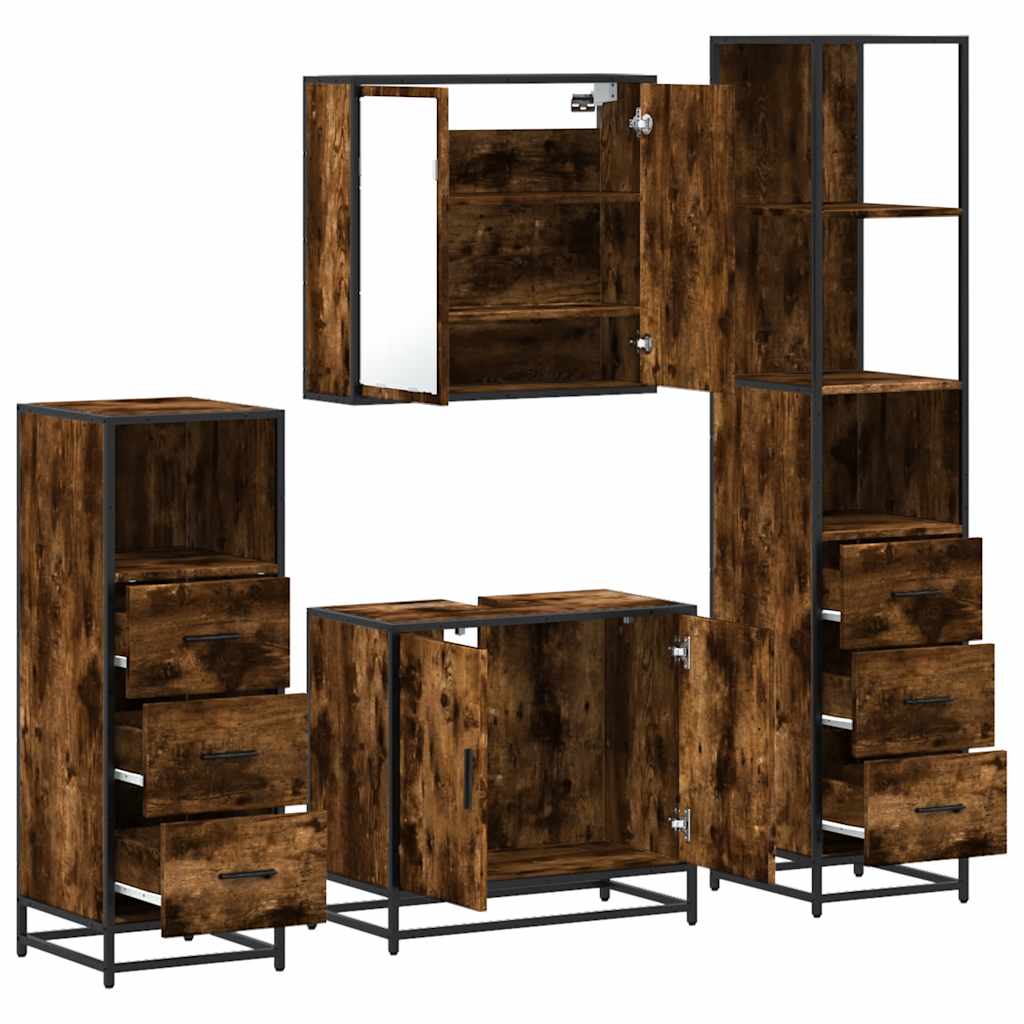 Ensemble meubles salle de bain 4 pcs chêne fumé bois ingénierie