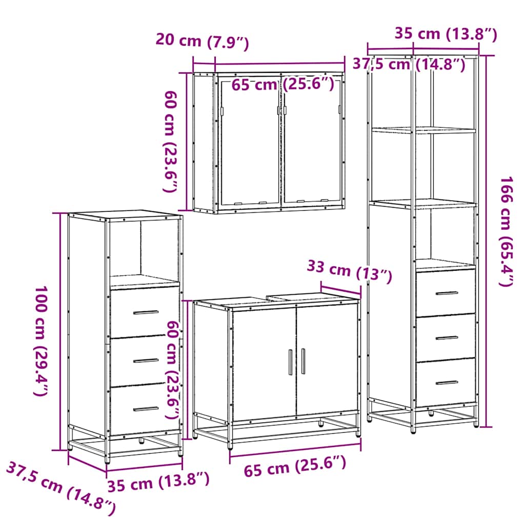 Ensemble meubles salle de bain 4 pcs chêne fumé bois ingénierie