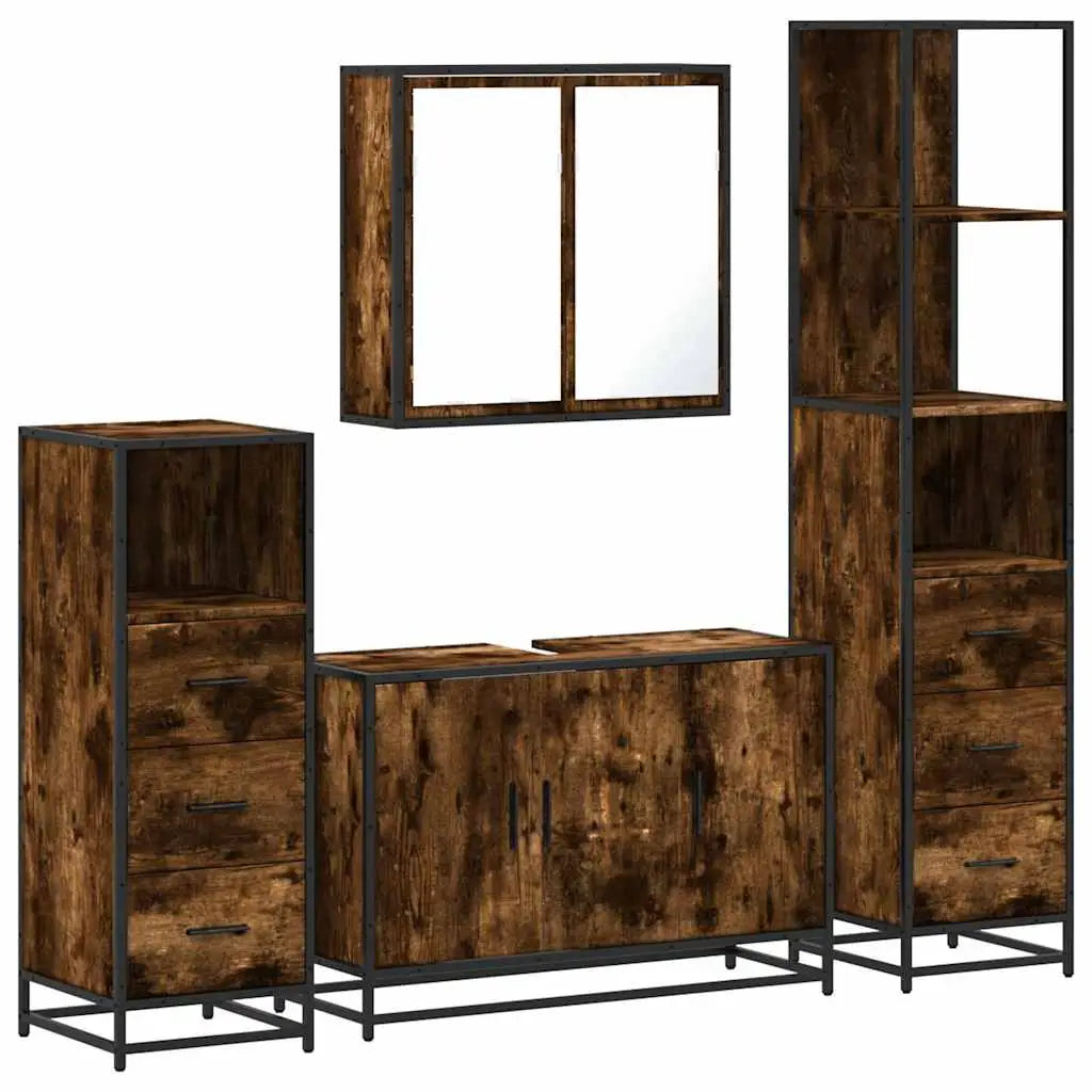 Ensemble meubles salle de bain 4 pcs chêne fumé bois ingénierie - XIOS