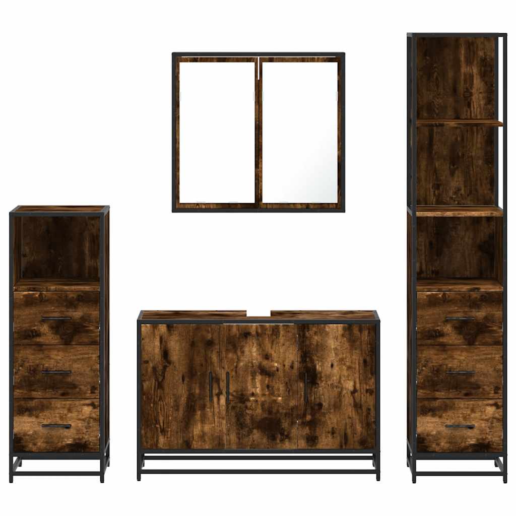 Ensemble meubles salle de bain 4 pcs chêne fumé bois ingénierie