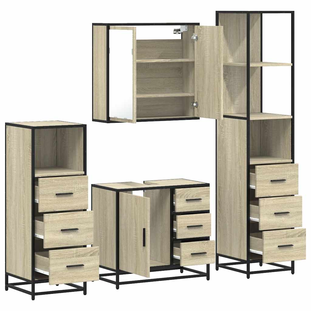 Ensemble de meubles de salle de bain 4 pcs chêne sonoma