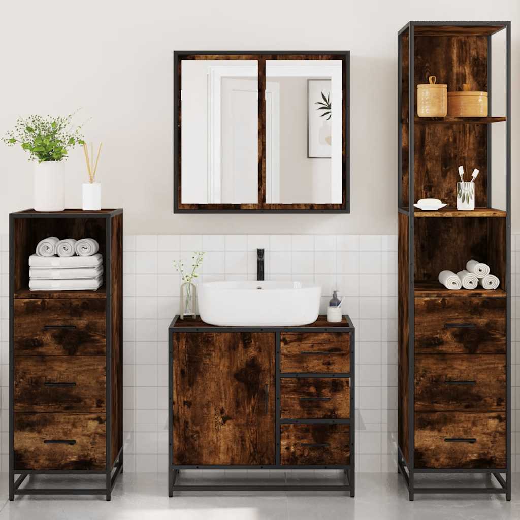 Ensemble meubles salle de bain 4 pcs chêne fumé bois ingénierie