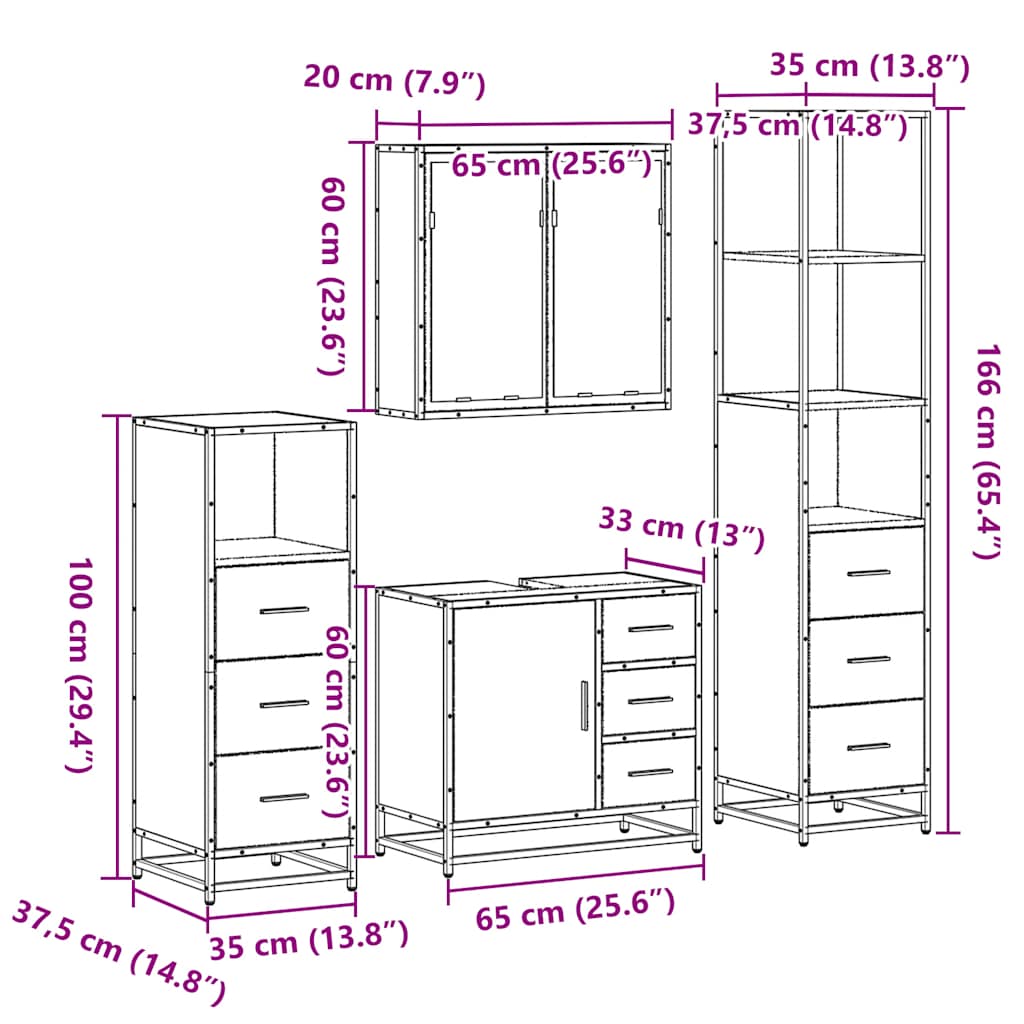 Ensemble meubles salle de bain 4 pcs chêne fumé bois ingénierie