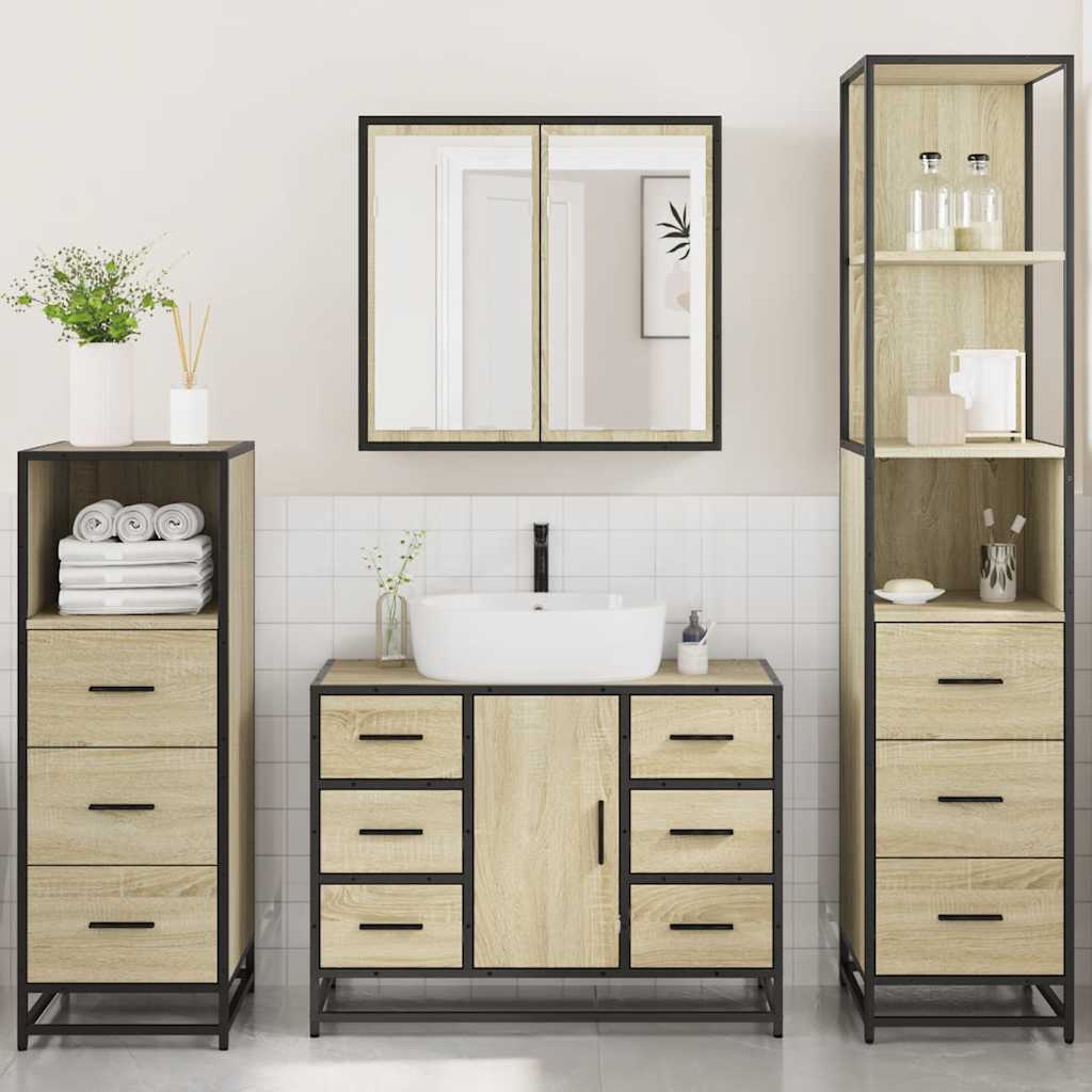 Ensemble de meubles de salle de bain 4 pcs chêne sonoma