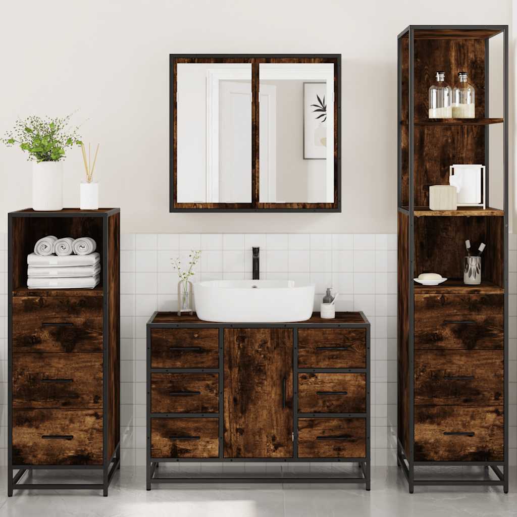 Ensemble meubles salle de bain 4 pcs chêne fumé bois ingénierie