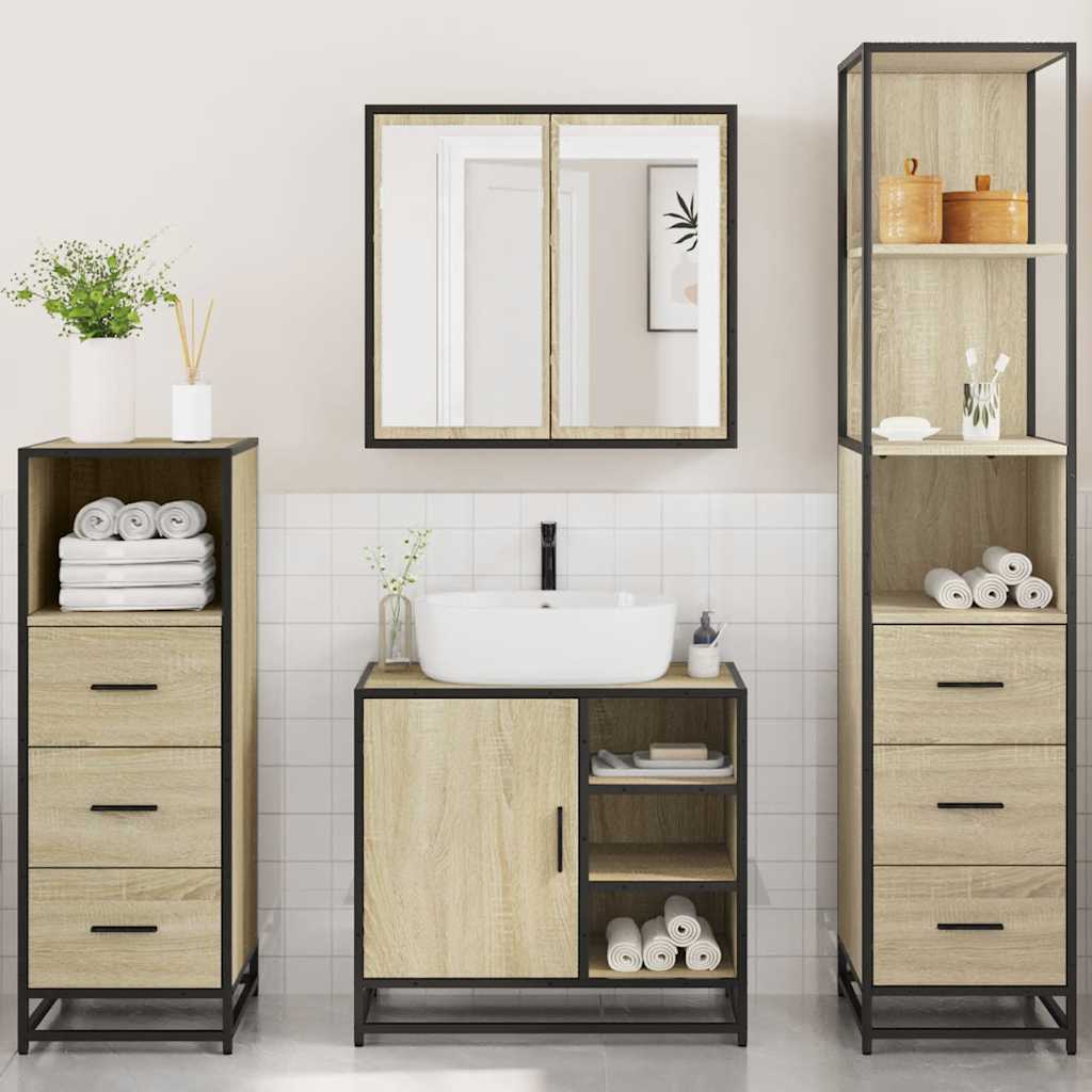 Ensemble de meubles de salle de bain 4 pcs chêne sonoma