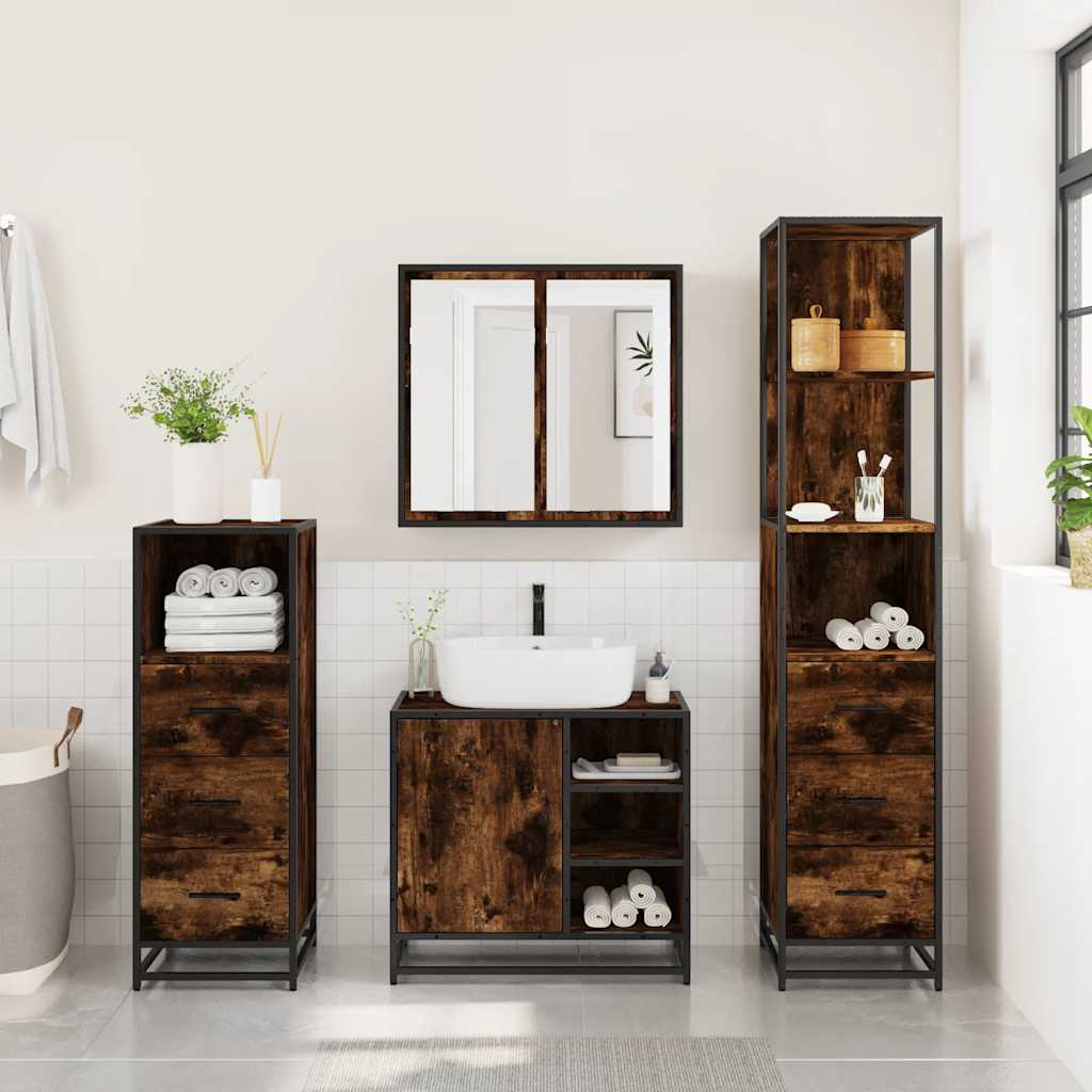 Ensemble meubles salle de bain 4 pcs chêne fumé bois ingénierie